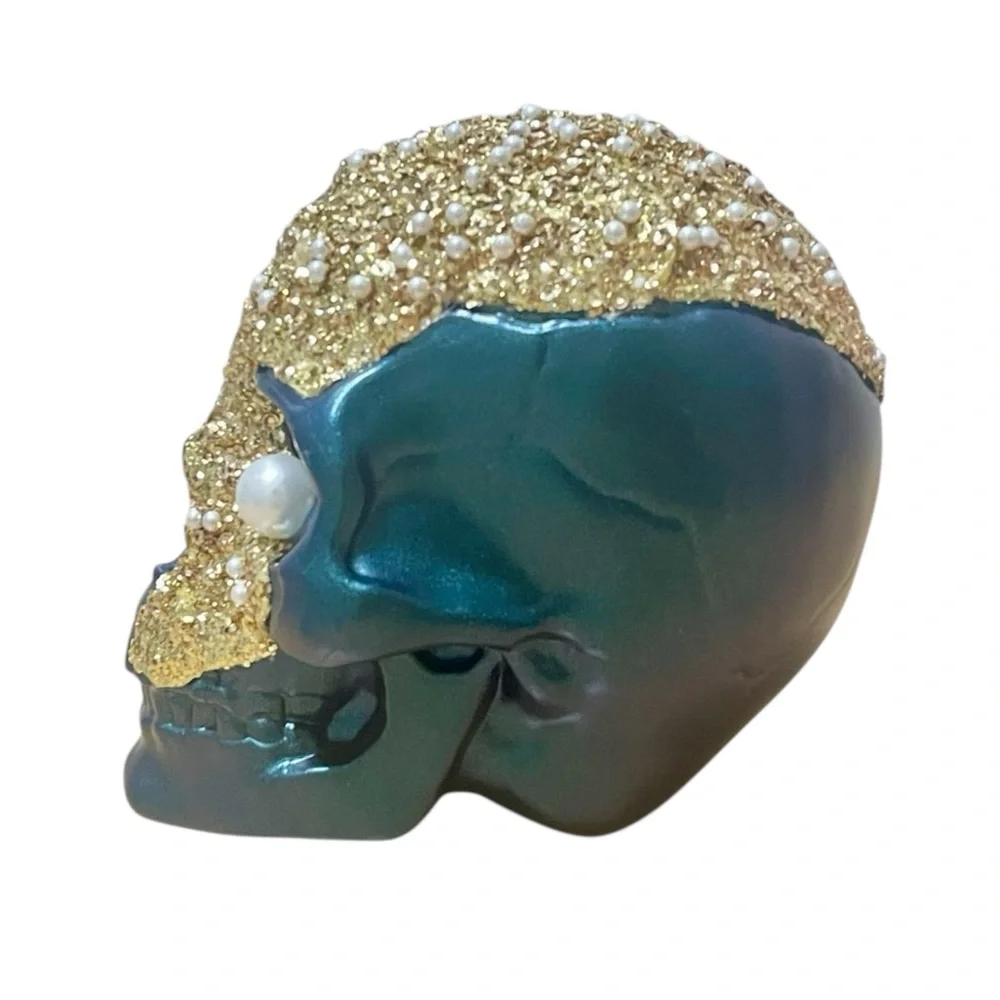 Target Metallic Teal with Gold Glitter Decorative Skull